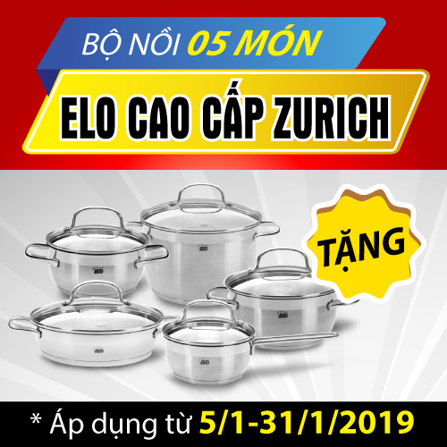 Khuyến mãi tháng 1/2019: Tặng Bộ Nồi Elo cao cấp Zurich Premium khi lắp đặt điện mặt trời